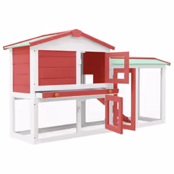 vidaXL Outdoor Large Rabbit Hutch Red and White Wood Outdoor Pet Animal Cage - Additional view 6
