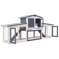 vidaXL Outdoor Large Rabbit Hutch Grey and White Wood Outdoor Pet Shelter