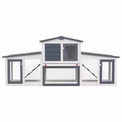 vidaXL Outdoor Large Rabbit Hutch Grey and White Wood Outdoor Pet Shelter