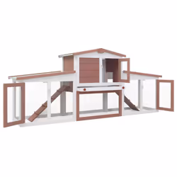vidaXL Outdoor Large Rabbit Hutch Brown and White Wood Small Animal Shelter