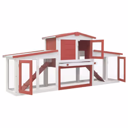 vidaXL Outdoor Large Rabbit Hutch Red and White Wood Small Animal Enclosure
