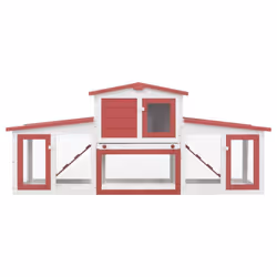 vidaXL Outdoor Large Rabbit Hutch Red and White Wood Small Animal Enclosure