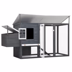 vidaXL Outdoor Chicken Cage Hen House with 1 Egg Cage Grey Wood Habitat Cage - Additional view 2