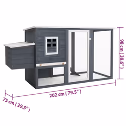 vidaXL Outdoor Chicken Cage Hen House with 1 Egg Cage Grey Wood Habitat Cage - Additional view 7