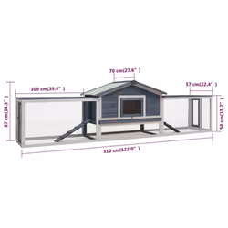 vidaXL Solid Pine & Fir Wood Rabbit Hutch Grey Outdoor Wooden Rabbit House - Additional view 7