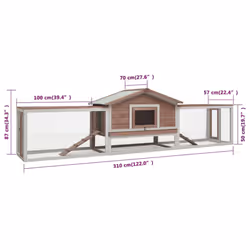 vidaXL Solid Pine & Fir Wood Rabbit Hutch Mocha Outdoor Wooden Rabbit House - Additional view 7