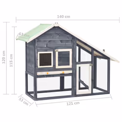 vidaXL Solid Firwood Rabbit Hutch Grey and White Wooden Pet Carrier Habitat - Additional view 10