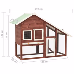 vidaXL Solid Firwood Rabbit Hutch Mocha and White Wooden Pet Carrier Habitat - Additional view 9