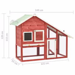 vidaXL Solid Firwood Rabbit Hutch Red and White Wooden Pet Carrier Habitat - Additional view 10