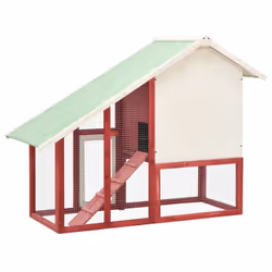 vidaXL Solid Firwood Rabbit Hutch Red and White Wooden Pet Carrier Habitat - Additional view 3