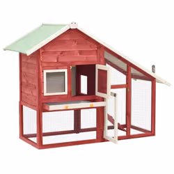 vidaXL Solid Firwood Rabbit Hutch Red and White Wooden Pet Carrier Habitat - Additional view 4