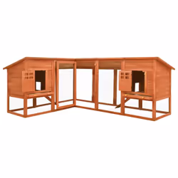 vidaXL Solid Fir Wood Outdoor Rabbit Hutch with Run Brown Garden Play Pen Cage