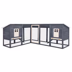 vidaXL Solid Fir Wood Outdoor Rabbit Hutch with Run Grey and White Play Pen