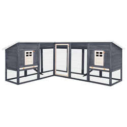 vidaXL Solid Fir Wood Outdoor Rabbit Hutch with Run Grey and White Play Pen
