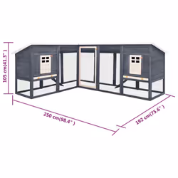 vidaXL Solid Fir Wood Outdoor Rabbit Hutch with Run Grey and White Play Pen - Additional view 7