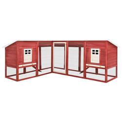vidaXL Solid Fir Wood Outdoor Rabbit Hutch with Run Red and White Pet House