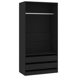 vidaXL Wardrobe Engineered Wood Black Clothing Cabinets Shelf Hanger Storage