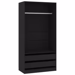 vidaXL Wardrobe Engineered Wood Black Clothing Cabinets Shelf Hanger Storage - Additional view 2