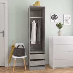 vidaXL Wardrobe with Drawers Engineered Wood Concrete Grey Wardrobe Hanger