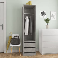 vidaXL Wardrobe with Drawers Engineered Wood Concrete Grey Wardrobe Hanger