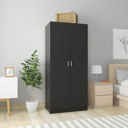 vidaXL Wardrobe Black Engineered Wood Clothing Shelf Hanger Storage Organiser