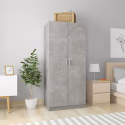 vidaXL Wardrobe Concrete Grey Engineered Wood Clothing Shelf Hanger Organiser