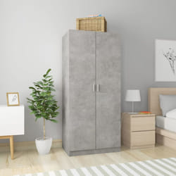 vidaXL Wardrobe Concrete Grey Engineered Wood Clothing Shelf Hanger Organiser