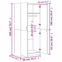 vidaXL Wardrobe Sonoma Oak Engineered Wood Clothing Storage Cabinet Orangiser - Additional view 9