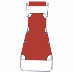 vidaXL Folding Sun Lounger with Canopy Red Aluminium Garden Camping Bed Chair - Additional view 4