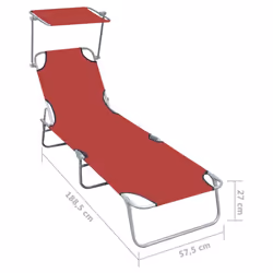 vidaXL Folding Sun Lounger with Canopy Red Aluminium Garden Camping Bed Chair - Additional view 5