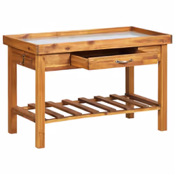 vidaXL Solid Acacia Wood Garden Work Bench with Zinc Top Outdoor Potting Table - Additional view 2