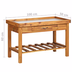 vidaXL Solid Acacia Wood Garden Work Bench with Zinc Top Outdoor Potting Table - Additional view 5