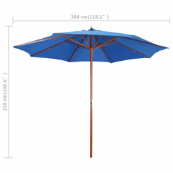 vidaXL Garden Parasol with Wooden Pole Sunshade Outdoor Umbrella Canopy Blue - Additional view 5
