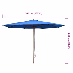 vidaXL Garden Parasol with Wooden Pole Sunshade Outdoor Umbrella Canopy Blue - Additional view 5