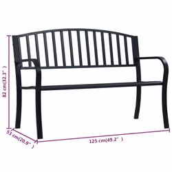 vidaXL Garden Bench 125cm Black Steel Wood Outdoor Patio Seating Furniture - Additional view 6