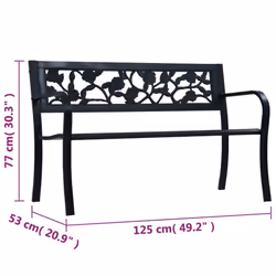 vidaXL Garden Bench 125cm Black Steel Wood Outdoor Patio Seating Furniture