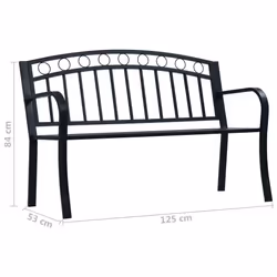 vidaXL Garden Bench 125cm Black Steel Wood Outdoor Patio Seating Furniture