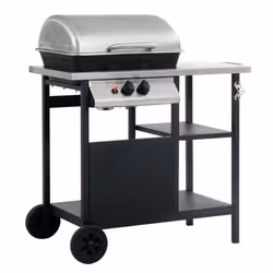 vidaXL Gas BBQ Freestanding Grill with 3-layer Side Table Black and Silver