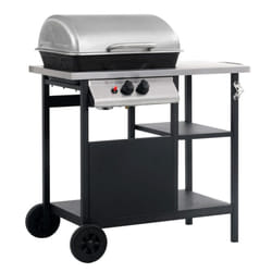 vidaXL Gas BBQ Freestanding Grill with 3-layer Side Table Black and Silver