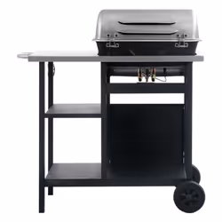 vidaXL Gas BBQ Freestanding Grill with 3-layer Side Table Black and Silver