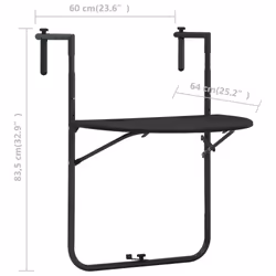 vidaXL Hanging Balcony Table Black 60x64x83.5cm Plastic Rattan Look Stand - Additional view 8