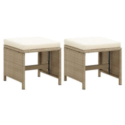 vidaXL Outdoor Patio Stools with Cushions - Set of 2 - Poly Rattan Beige - Durable Steel Construction - Versatile - Comfortable - Modern Design