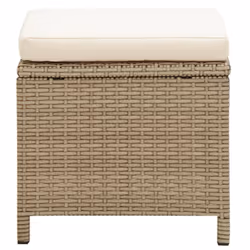 vidaXL Outdoor Patio Stools with Cushions - Set of 2 - Poly Rattan Beige - Durable Steel Construction - Versatile - Comfortable - Modern Design