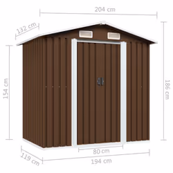 vidaXL Garden Storage Shed Brown 204x132x186cm Steel Outdoor Tool House Cabin - Additional view 7