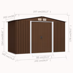 vidaXL Garden Storage Shed Brown 257x205x178cm Steel Outdoor Tool House Cabin