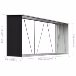 vidaXL Garden Log Storage Shed Galvanised Steel 330x84x152cm Anthracite Cabin