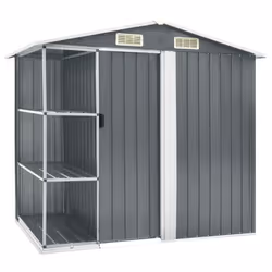 vidaXL Garden Shed with Rack Grey Iron Outdoor Storage House Tool Building
