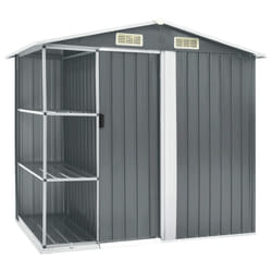vidaXL Garden Shed with Rack Grey Iron Outdoor Storage House Tool Building