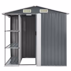 vidaXL Garden Shed with Rack Grey Iron Outdoor Storage House Tool Building