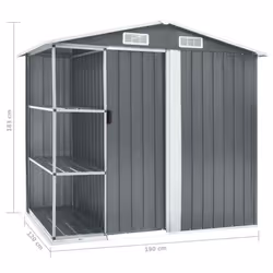 vidaXL Garden Shed with Rack Grey Iron Outdoor Storage House Tool Building - Additional view 7